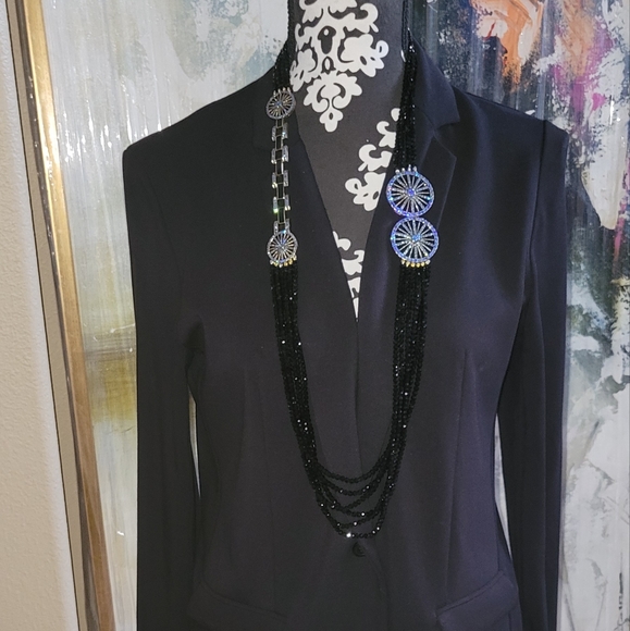 Heidi Daus Long Sapphire and Black Diamond Swarovski Crystal Statement Necklace - Picture 2 of 3
